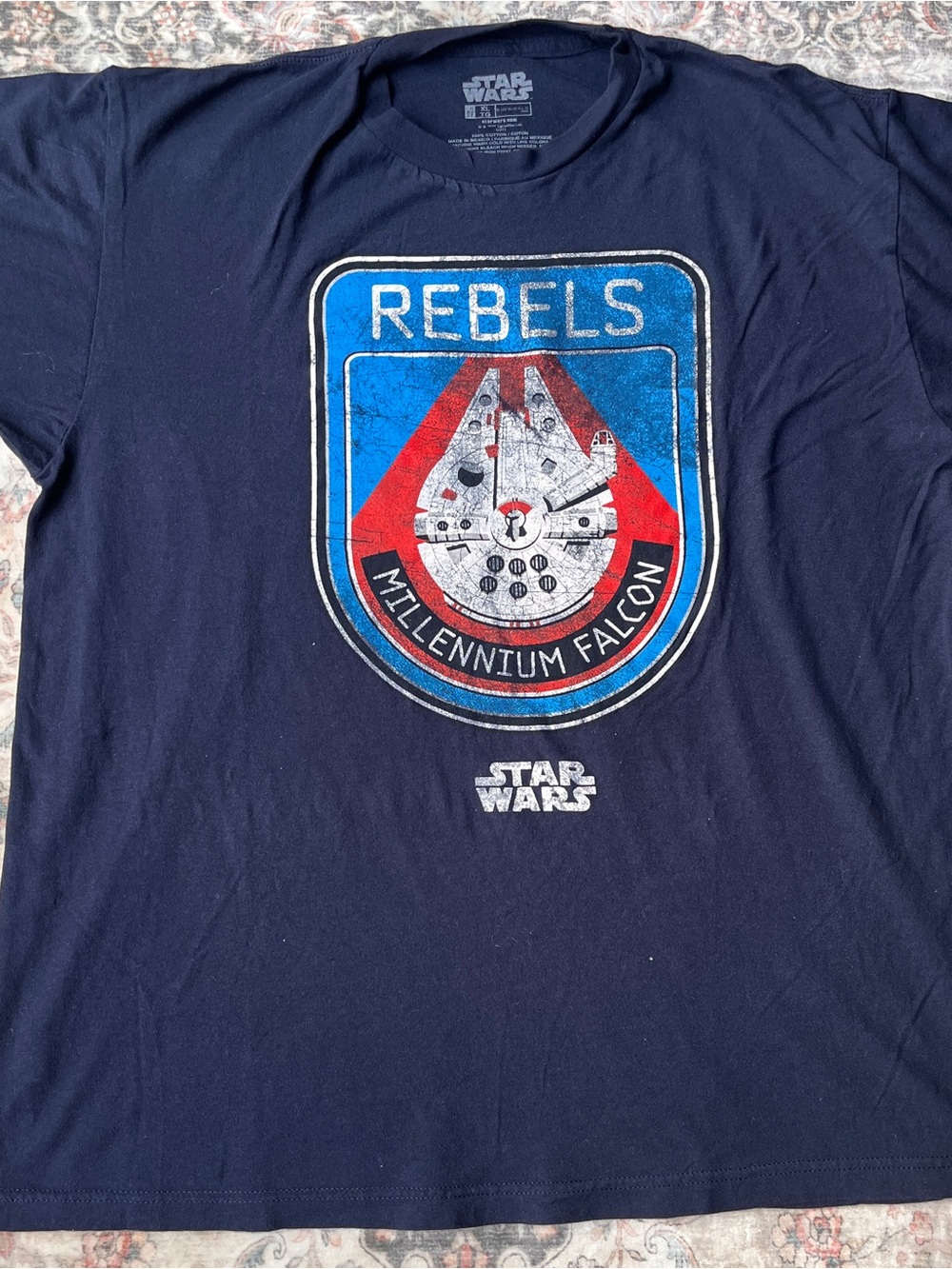 Star Wars Navy Rebels Millennium Falcon Graphic Tee with Red and Blue Shield